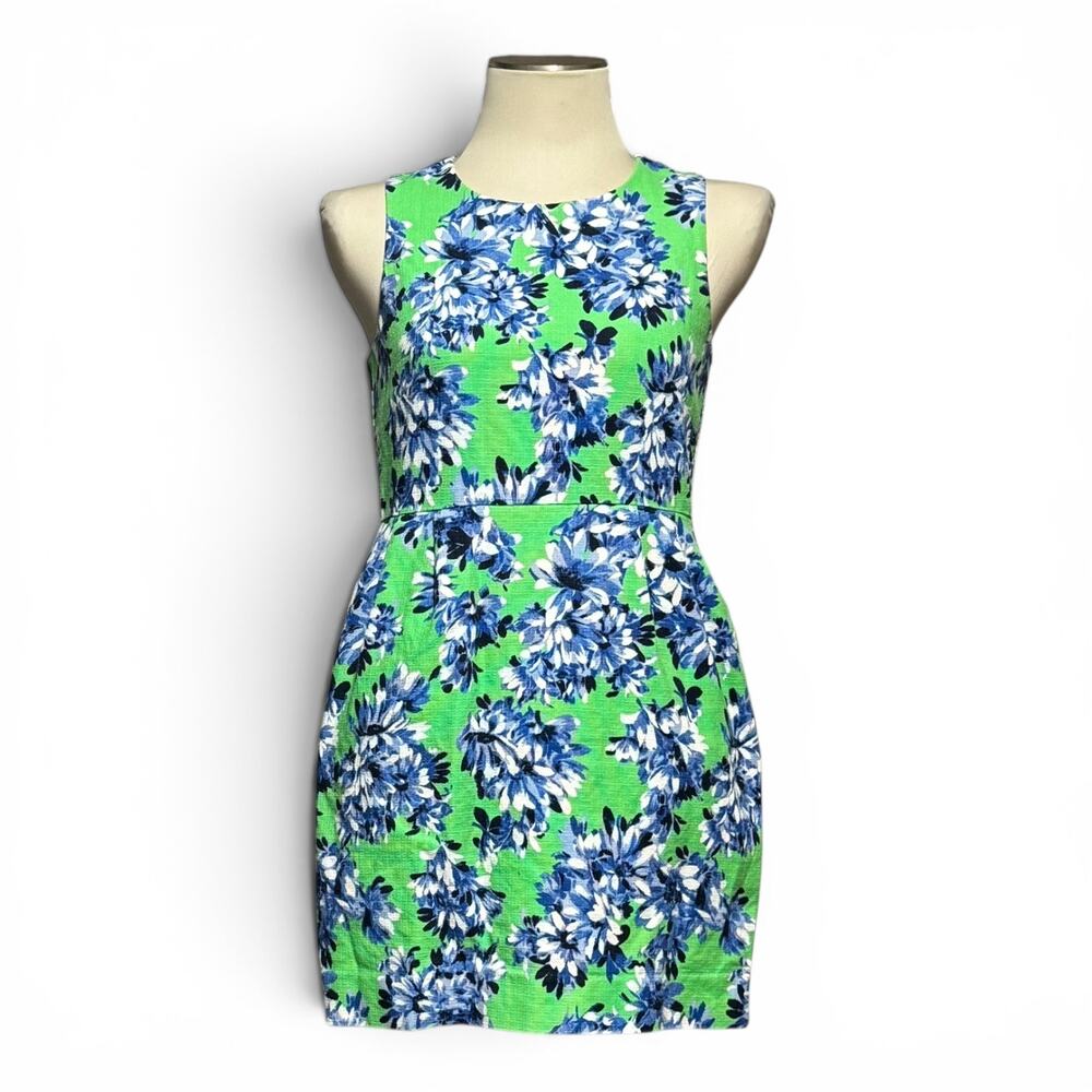 J.Crew Cotton Sleeveless Mini Dress Pockets Green Blue‎ White Floral Petite 6